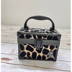 Caboodles Train Case Giraffe Faux Fur Makeup Box Black Cream OS